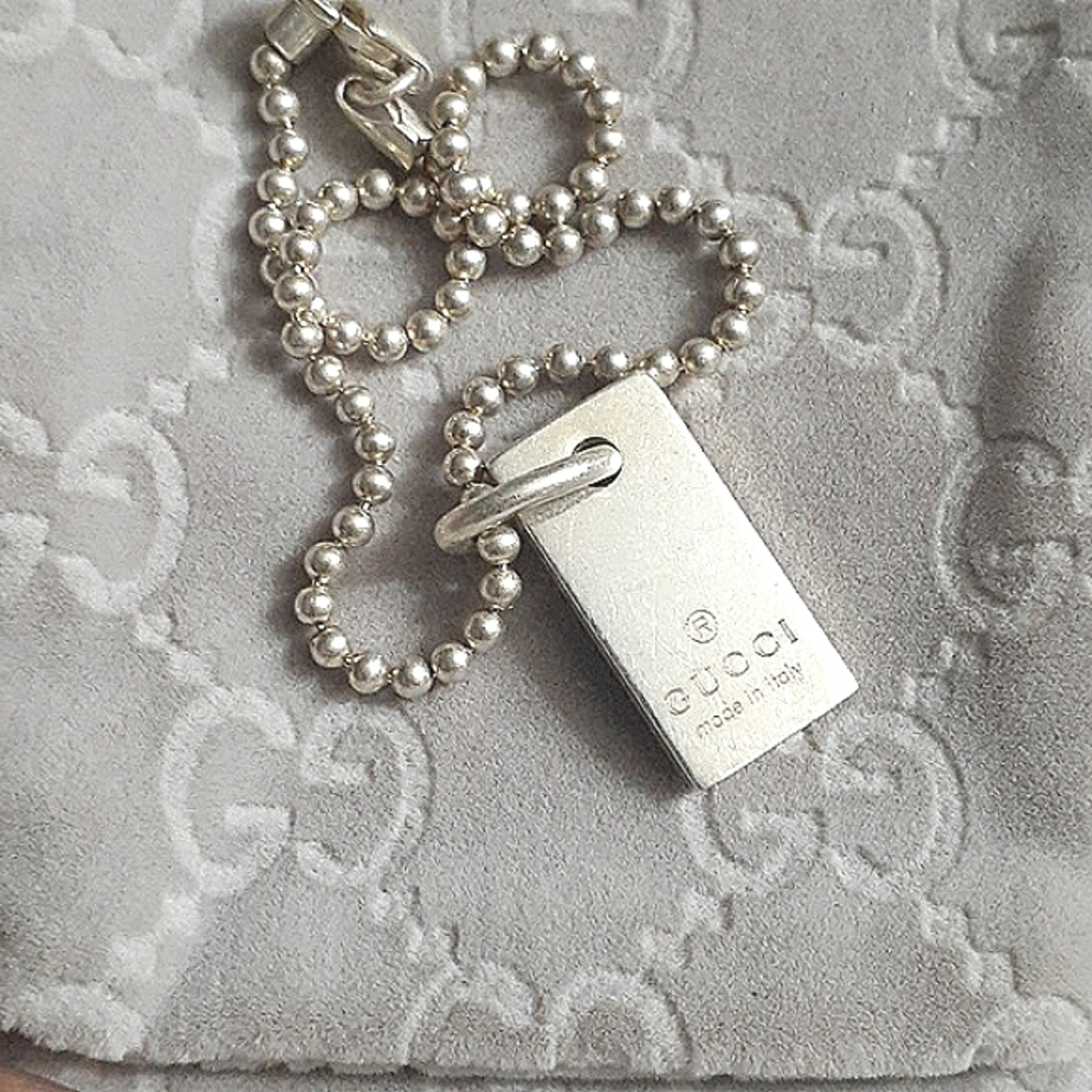 GUCCI LOGO PLATE BALL CHAIN BRACELET 925 STERLING SILVER 7"